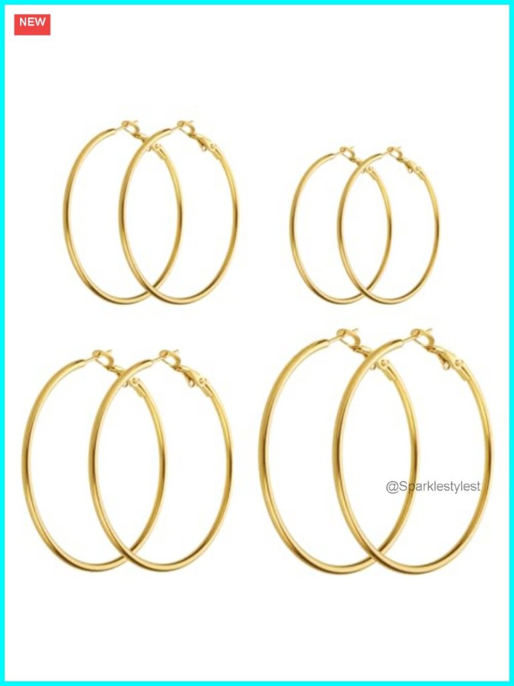 14K Gold Plated Hoop Earrings Set 4 Pairs Hypoallergenic